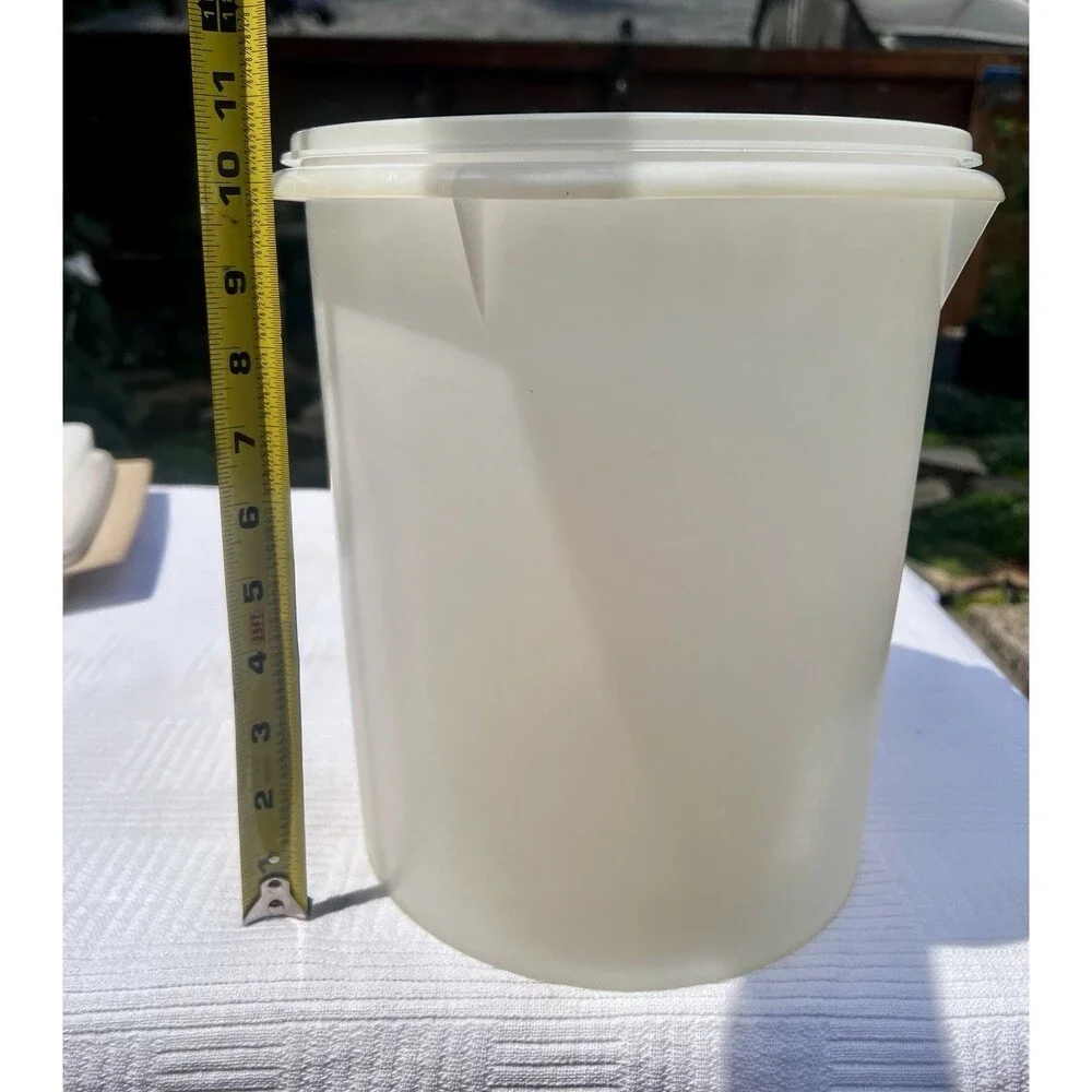 Tupperware Giant Tall Round Storage Container Sheer White Lid Vtg 10.75” X 9.25”